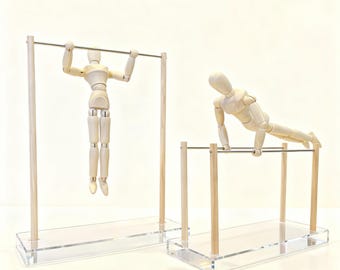 Wooden Gymnastics Bar Figurine｜Handmade Wooden Athlete Model｜Single Bar & Parallel Bars Desk Decor｜Sports Art Display