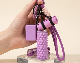 Mini Foam Roller & Yoga Block Keychain Set | Creative Fitness Accessory | Dopamine Color Bag Charm