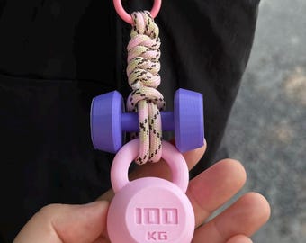 Mini Dumbbell Kettlebell Keychain | Pink Gym Style Bag Charm | Fitness Lover Gift | Cute Workout Accessory | Dopamine Color Keyring
