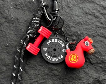 Colorful Gym Weight Keychain Set | Paracord Carabiner Bag Charm | Cute Fitness Toy Pendant Multi Color Option