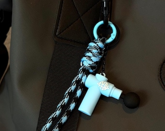 Mini Massage Gun Paracord Keychain | Custom Color Gym Bag Charm | Physical Therapist Gift | Fitness Lover Accessory | Cute Zipper Pull