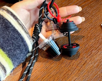 Mini Coffee Cup & Dumbbell Keychain | Creative Fitness Pendant | Funny Lifestyle Bag Charm Accessory