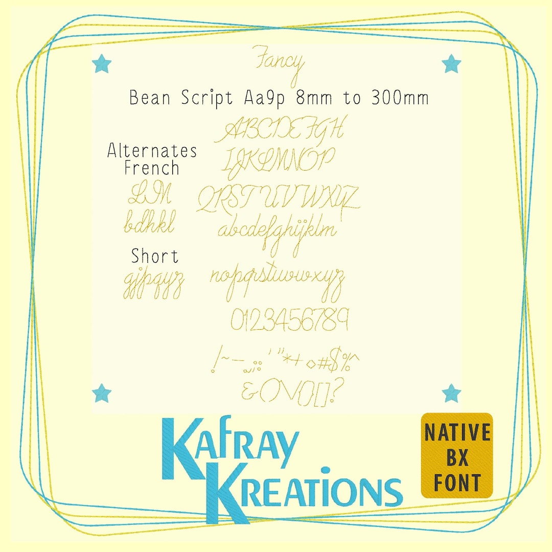 Fancy Bean Script Embroidery Font - Native BX (digital File Only), Aa9p ...