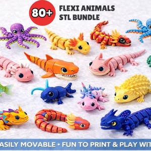 80+ Flexi Animals STL Bundle | 3D Print Files | Printable Flexi Toys | Articulated Flexi Animals STL files | Digital Download