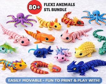 80+ Flexi Animals STL-bundel | 3D-afdrukbestanden | Afdrukbaar Flexi Toys | Gelede Flexi Animals STL-bestanden | Digitale download