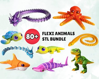 80+ Flexi Animals STL Bundle | Articulated 3D Flexi Animals Print Files | Flexi Dragon, Shark, Octopus, Dinosaur | Fidget Toy STL Pack