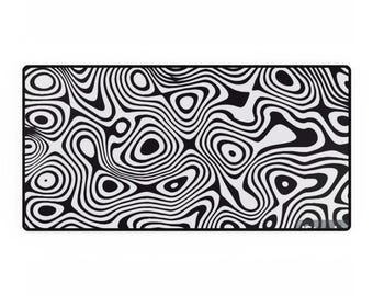 Black and White Optical Illusion Desk Mat | Abstract Swirl Mousepad