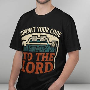 Maglietta da sviluppatore cristiano Affida il tuo codice al Signore Maglietta da programmatore Git Regalo per ingegnere del software Maglietta retrò professionale di programmazione con Gesù