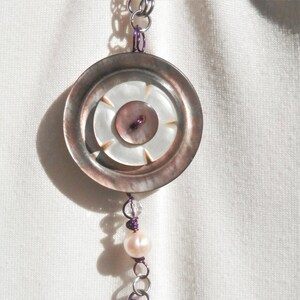 Mother of Pearl and Shell Button Necklace Long Vintage Layered and Carved Pearl Shell Necklace