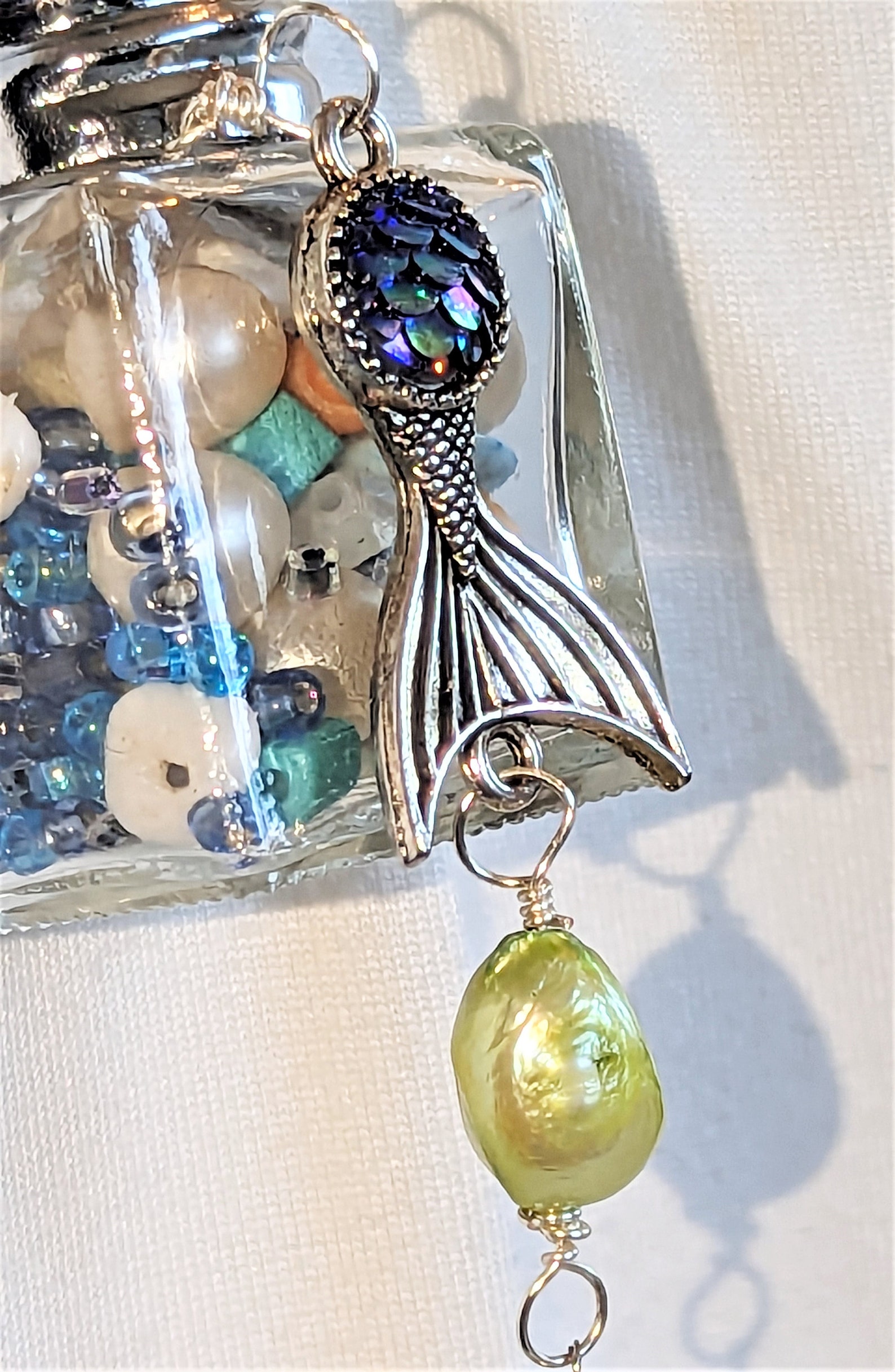Pearl Mermaid Ocean Charm Necklace Upcycled Salt Shaker With Real ...