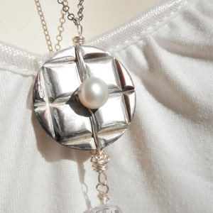 Vintage Carved Mother of Pearl Shell and Fresh Water Pearl Necklace with Stainless Steel Chain