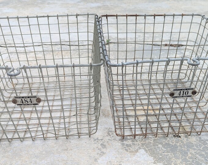 Vintage Gym Locker Metal Wire Basket, Industrial Wire Storage Rustic