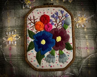 Handmade Floral Embroidery Hoop, Mini Wall Art