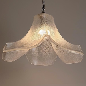 Vintage Murano Glass Pendant Lamp – Italian Mid Century Hanging Light, Textured Ice Glass, 1970s