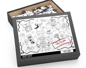 Regalo personalizado / Rompecabezas de doodle de boda / Recuerdo personalizado con nombre y fecha de pareja