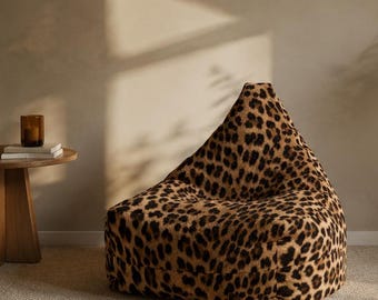 Fodera per poltrona a sacco con stampa leopardata / Copripoltrona con stampa animalier, motivo in pelliccia sintetica
