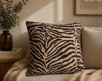 Brauner Zebra Print Kissenbezug | Tier Print Dekokissenbezug