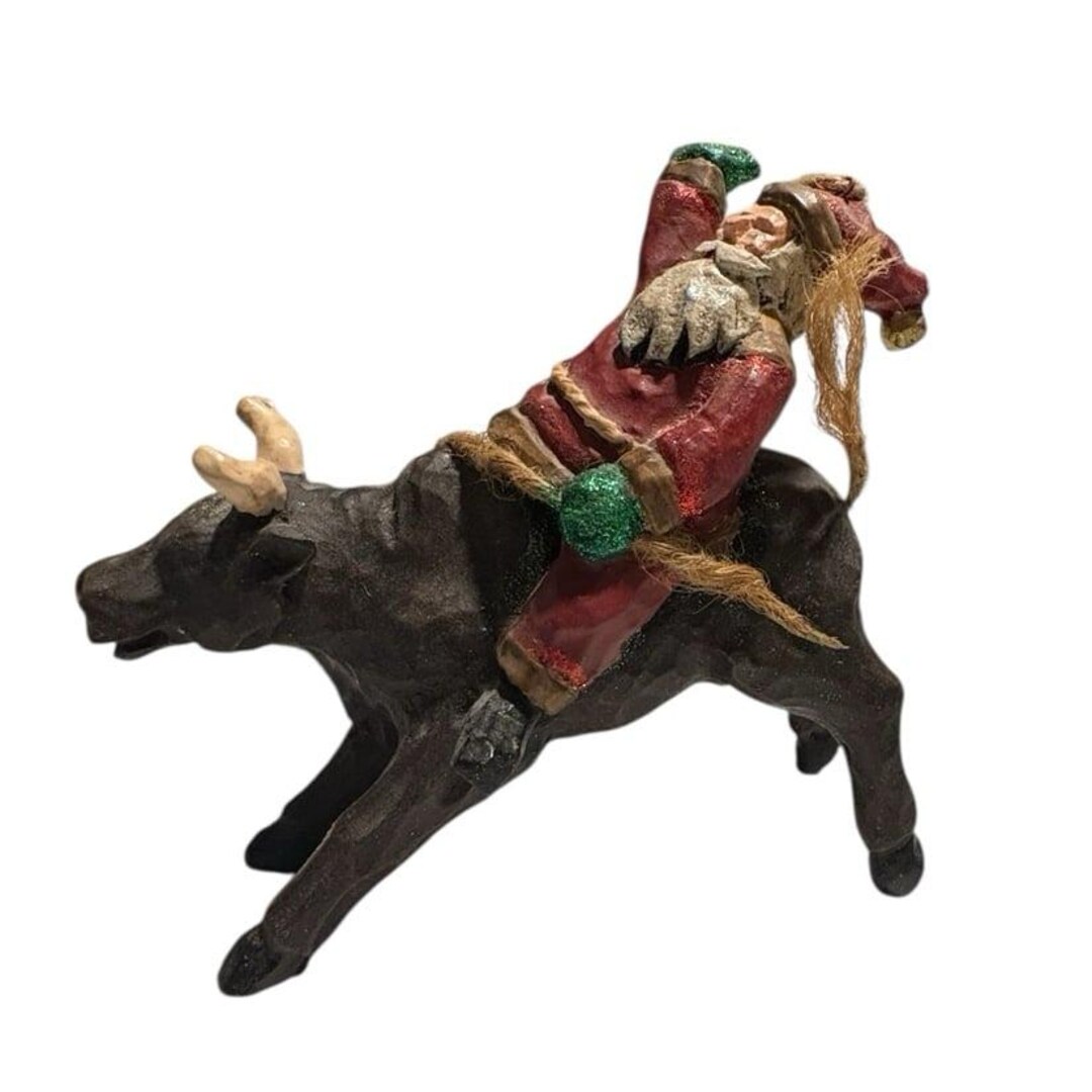 Santa Riding Bull Vintage Gallerie II Santa Riding Bull Ornament Western Cowboy Christmas ...