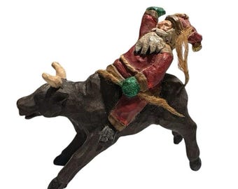 Adorno navideño vintage de toro de Papá Noel con diseño de vaquero occidental de Gallerie II