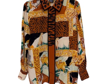 Vintage IB Diffusion 100% Seta Safari Animal Patchwork Stampa Barocco Perline 4