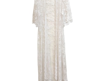 Miss Elaine Vintage White Floral Lace Peignoir Robe Feito nos EUA M Coquette