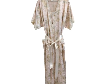 Christian Dior Vintage Peach Floral Satin Nightgown and Robe Set Lace Trim M 90s