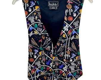 Nicole Miller Mens 100% Silk Sports Print Vest Size M