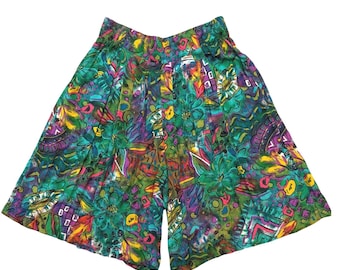 Carole Little Vintage 90s Psychedelic Abstract Floral Culottes Shorts Multi  8