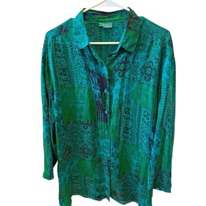 Vintage Tianello L.S. Christiana Dyed Rayon Patchwork Paisley Boho Blouse M EUC