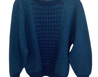 Vintage Puritan wool houndstooth sweater Green & Blue Men's L NWOT Y2K Grandpa
