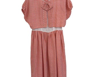 Vestido midi vintage Joumei de cuadros vichy rojos con lazo en la espalda, estilo retro japonés, talla 40.
