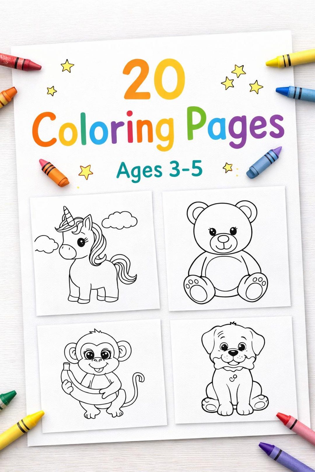 20 Kids Coloring Pages (ages 3-5) Preschool Printable PDF - Etsy