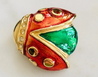 Vintage Lucky Ladybug Enamel Rhinestone Brooch