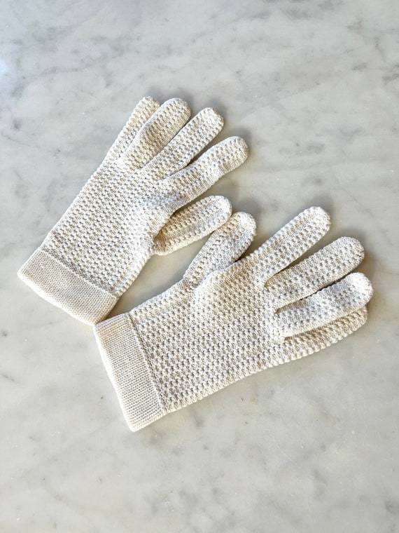 Vintage Off White Knit Cotton Dress Gloves