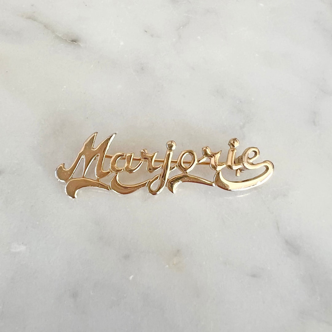 Vintage Gold Tone Marjorie Cursive Name Brooch Pin Etsy