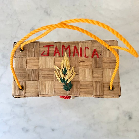Vintage 60s 70s Jamaica Straw Colorful Raffia Emb… - image 3