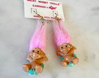 Vintage Pink Troll Statement Earrings by Russ