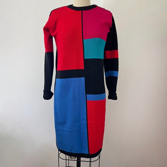 Vintage 90s Liz Claiborne Colorblock Sweater Dress - image 1