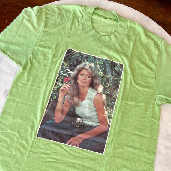 Vintage 70s Farrah Fawcett Green T Shirt - image 1