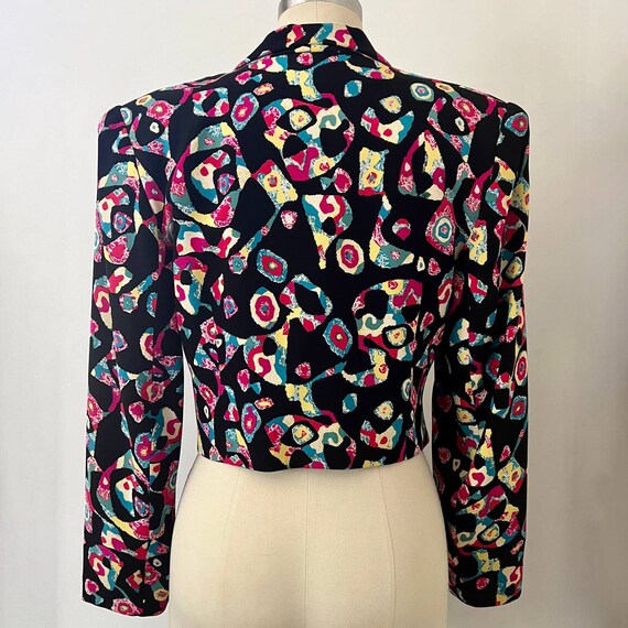 Vintage 80s 90s Worth Cropped Silk Funky Print Bl… - image 5