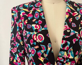 Vintage 80s 90s Worth Cropped Silk Funky Print Blazer / Small Medium 4 - 6