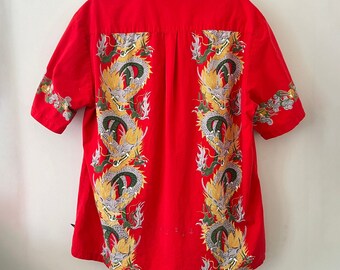 Vintage 90s Y2K Men's H-FIVE-O Red Dragon Print Button Down Shirt / L - Etsy Vintage 90s Y2K Men's H-FIVE-O Red Dragon Print Button Down Shirt / L - Etsy