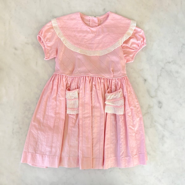 Vintage 50s 60s Toddler Girl's Pastel Pink Short Sleeve Fit and Flare Dress / 3T 4T