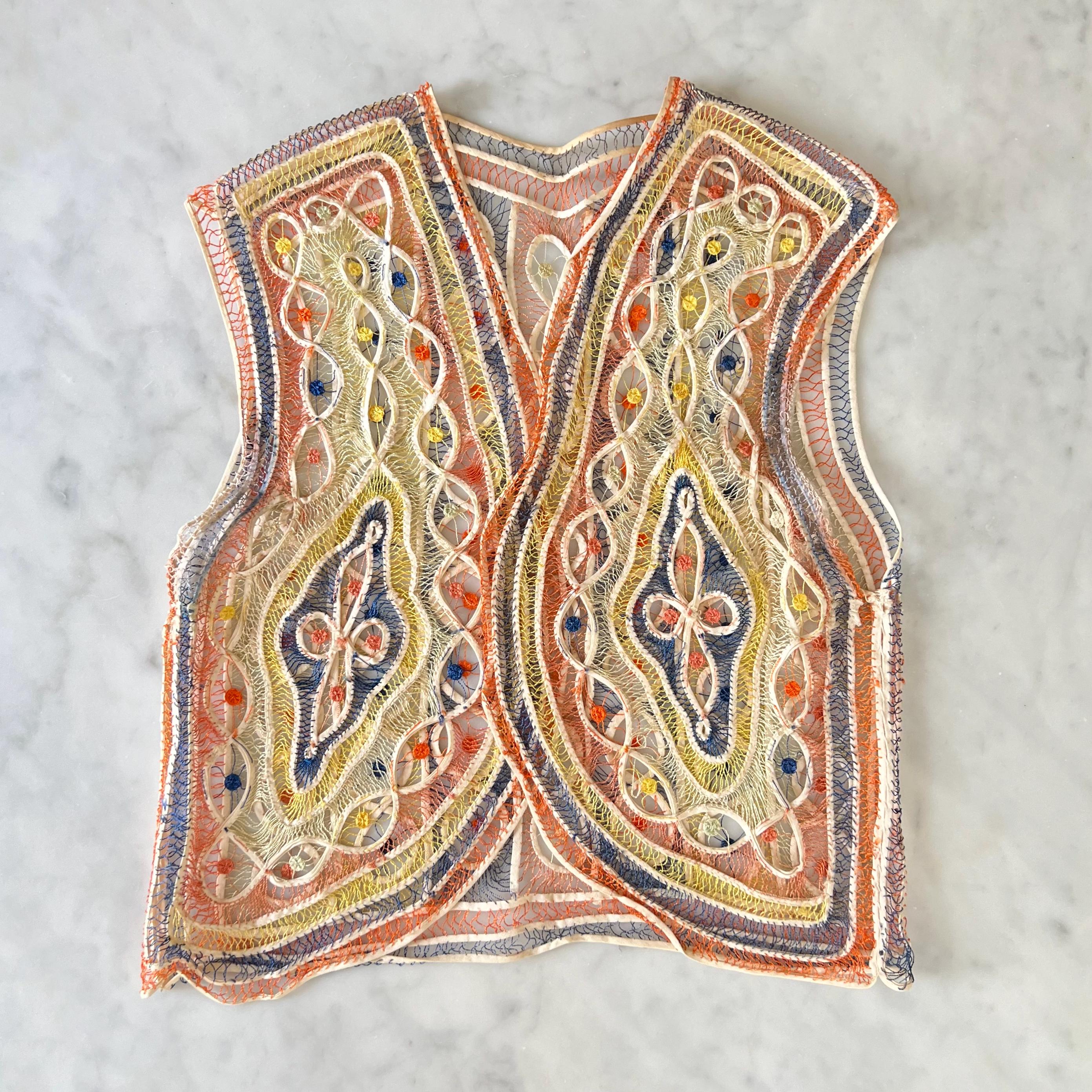 Vintage 20s 30s Multi Color Threaded Web Lace Fagoting Vest / XS