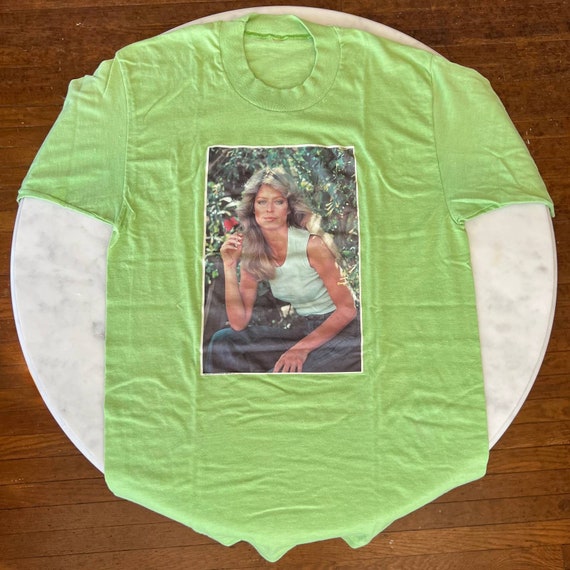 Vintage 70s Farrah Fawcett Green T Shirt - image 2