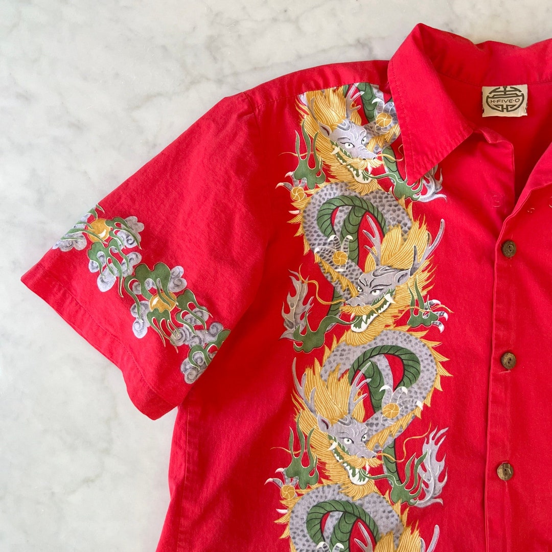 Vintage 90s Y2K Men's H-FIVE-O Red Dragon Print Button Down Shirt / L - Etsy Vintage 90s Y2K Men's H-FIVE-O Red Dragon Print Button Down Shirt / L - Etsy
