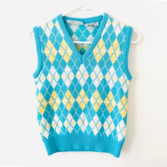 Vintage Argyle V Neck Knit Sweater Vest 