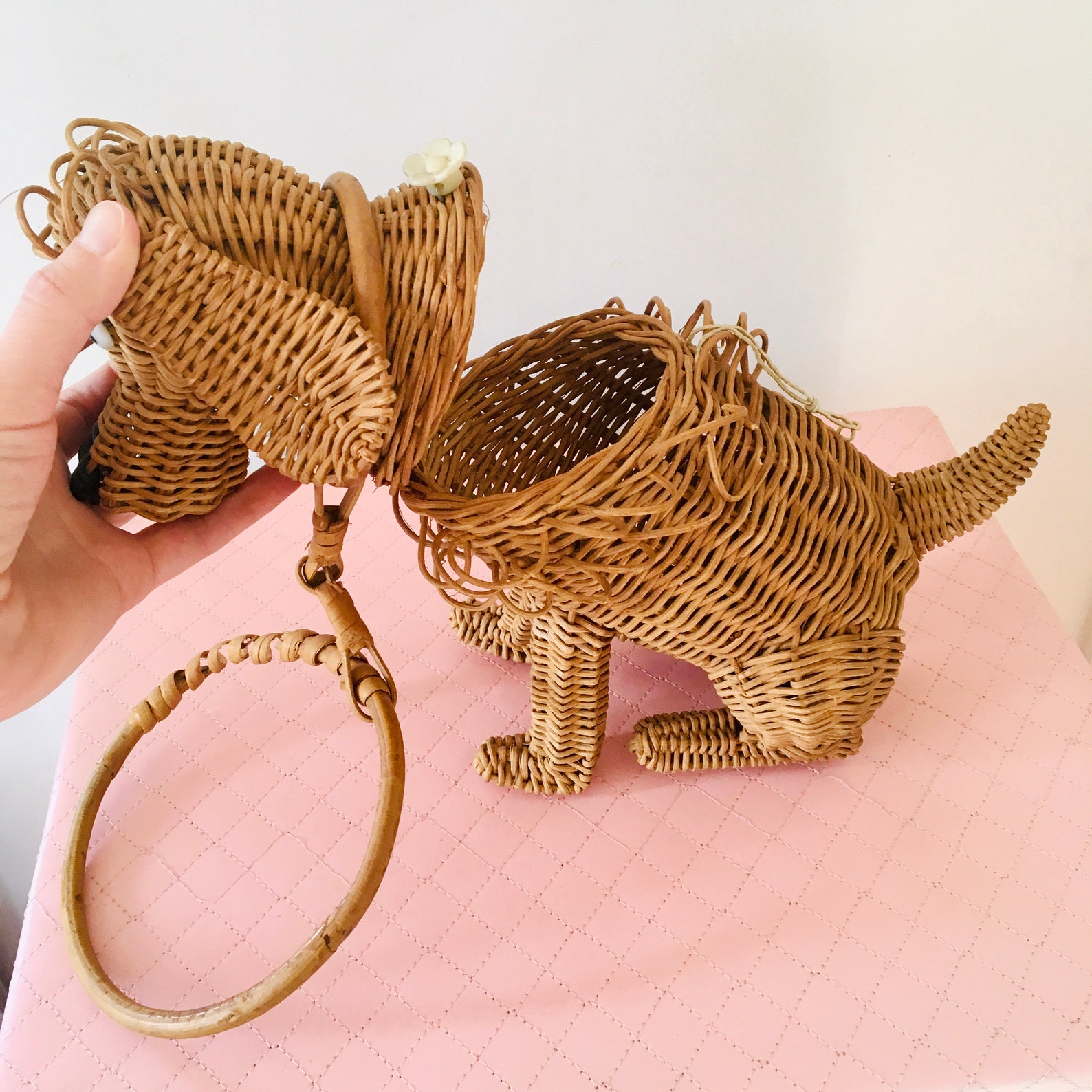 Vintage 1950s Wicker Dog Handbag / Boho Novelty Figural Animal Etsy