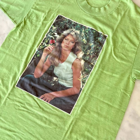 Vintage 70s Farrah Fawcett Green T Shirt - image 3