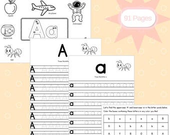 Cuaderno de ejercicios para trazar las letras del alfabeto (A-Z), aprendizaje preescolar (descarga digital, más de 90 páginas)